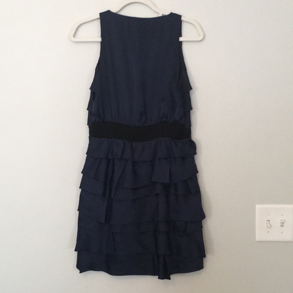 Navy Ruffle Front Zip Dress - Picture 6 of 6